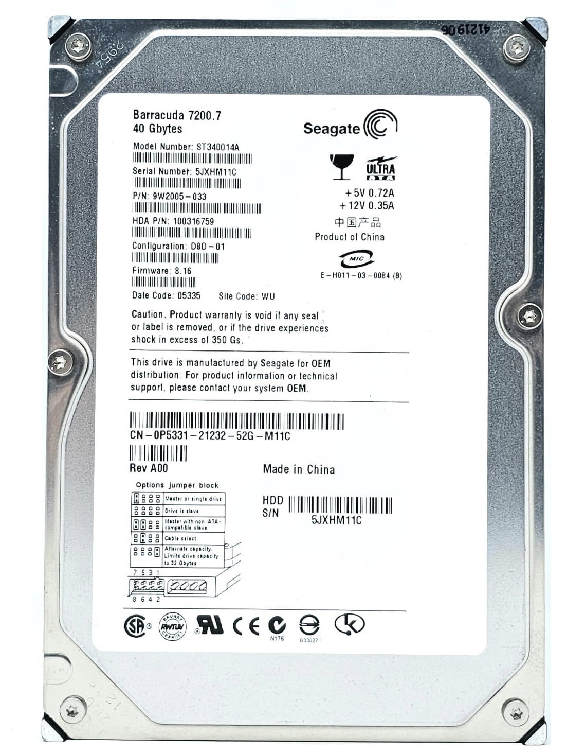 Hitachi HDS722540VLAT20 - 41.1GB 7.2K IDE 3.5