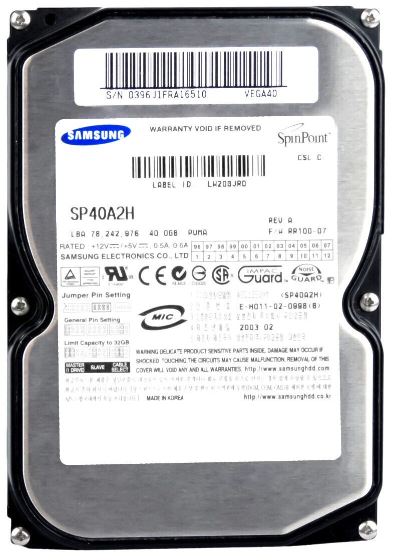 Samsung SP0411N - 40GB 7.2K RPM IDE 3.5