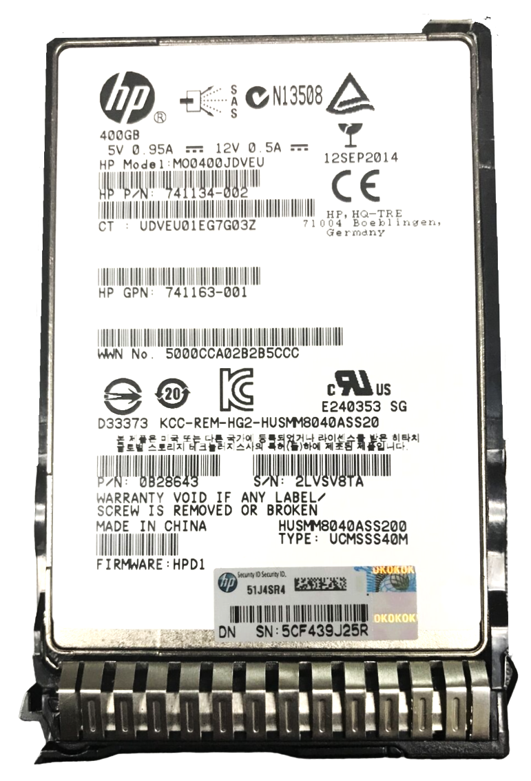 HPE 741164-001 - 400GB 12G SAS ME EM 2.5" SFF Solid State SSD for HPE ProLiant BL480c BL680c DL120 DL180 DL320 DL360 DL380 DL580 Gen6 Gen7 G6 G7