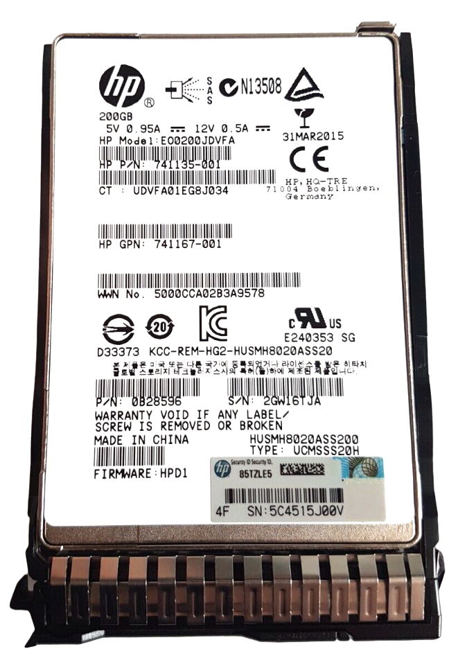 HPE UCMSSS20H - 200GB 12G SAS HE EP SC 2.5" SFF Solid State SSD for HPE ProLiant BL480c BL680c DL120 DL180 DL320 DL360 DL380 DL580 G8 G9