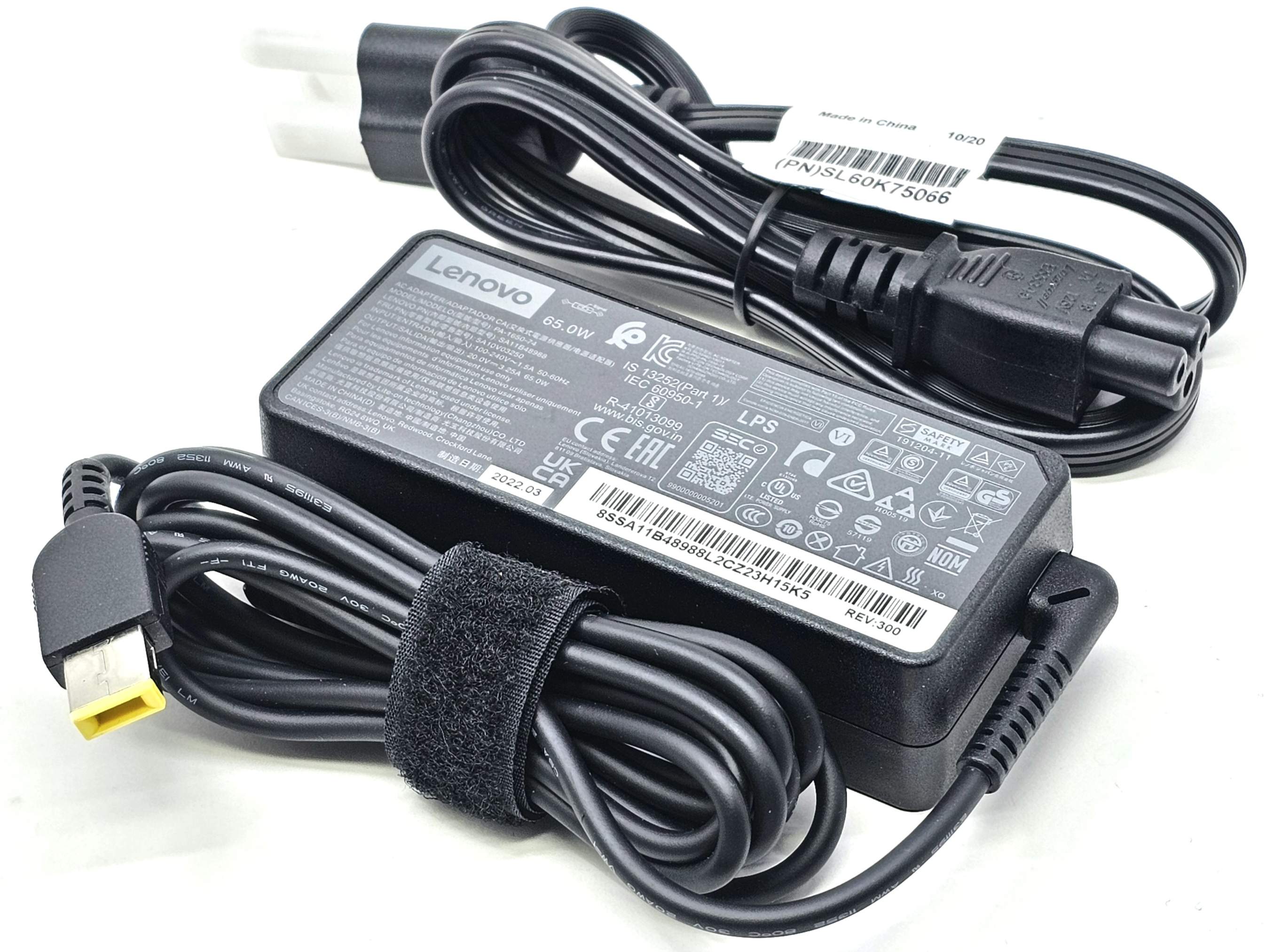 5A10J46692 - 65W 20V 3.25A Slim Yellow Square Tip AC Adapter for IdeaPad ThinkPad Yoga