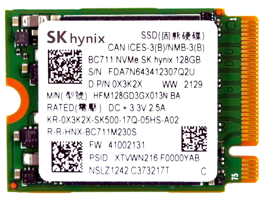 Hynix HFM128GD3GX013N - 128GB PCIe NVMe M.2 2230 Gen3x4 Solid State SSD ...