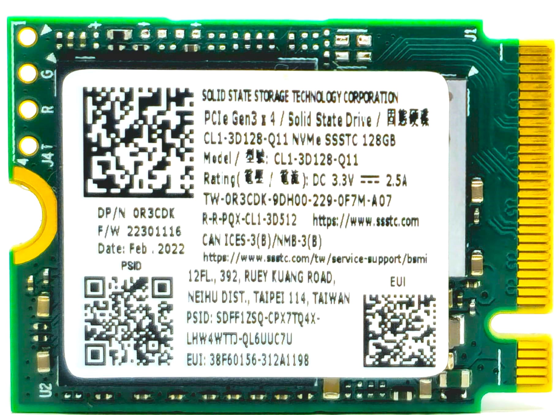 R3CDK - 128GB PCIe NVMe M.2 2230 Gen3x4 Solid State SSD Drive