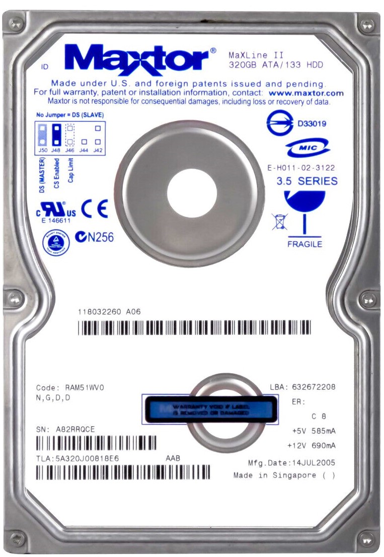 Maxtor 9DP04G-326 - 320GB 7.2K RPM IDE PATA EIDE 3.5" LFF Desktop Hard Drive