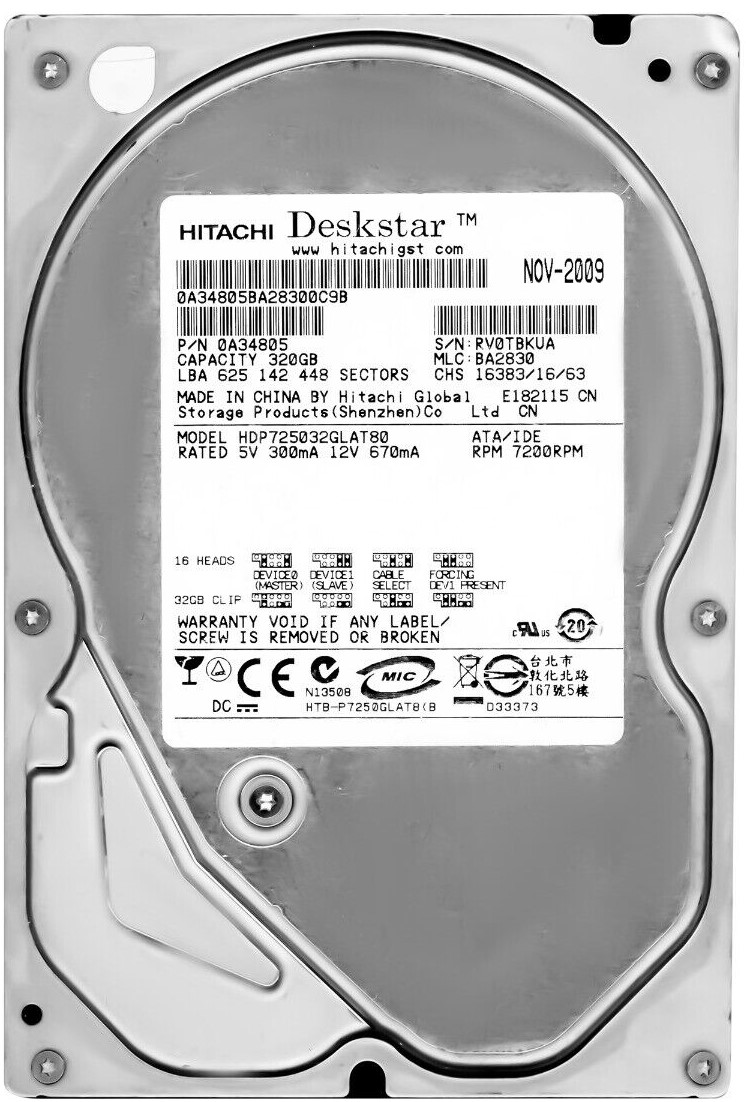 Hitachi HDP725032GLAT80 - 320GB 7.2K RPM IDE PATA EIDE 3.5" LFF Desktop Hard Drive
