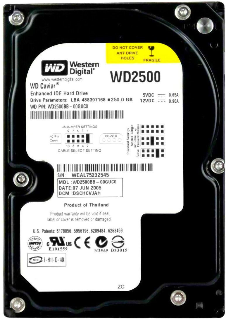 Western Digital WD2500PB-22FBA0 - 250GB 7.2K RPM IDE EIDE PATA 3.5" LFF Desktop Hard Drive