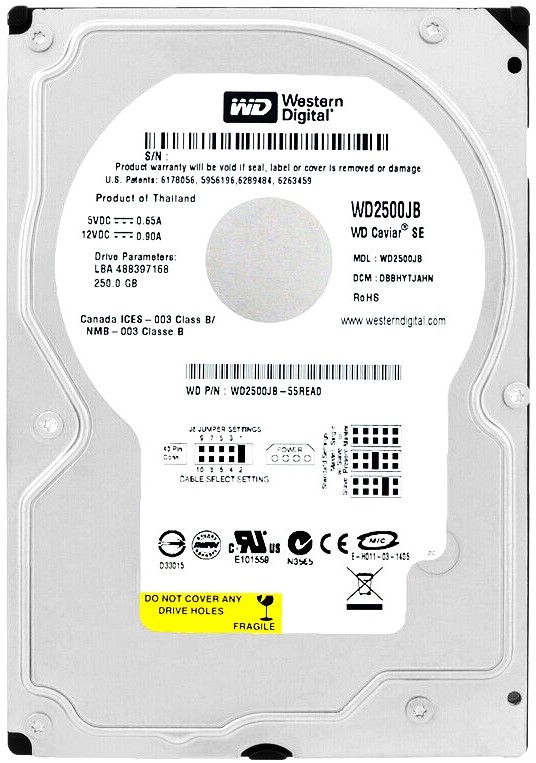 Western Digital WD2500PB-19FBA0 - 250GB 7.2K RPM IDE EIDE PATA 3.5" LFF Desktop Hard Drive