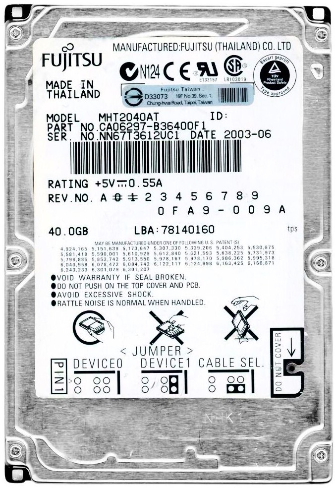 Fujitsu CP004872-01 - 40GB 4.2K RPM IDE PATA ATA 2.5" Laptop Hard Drive