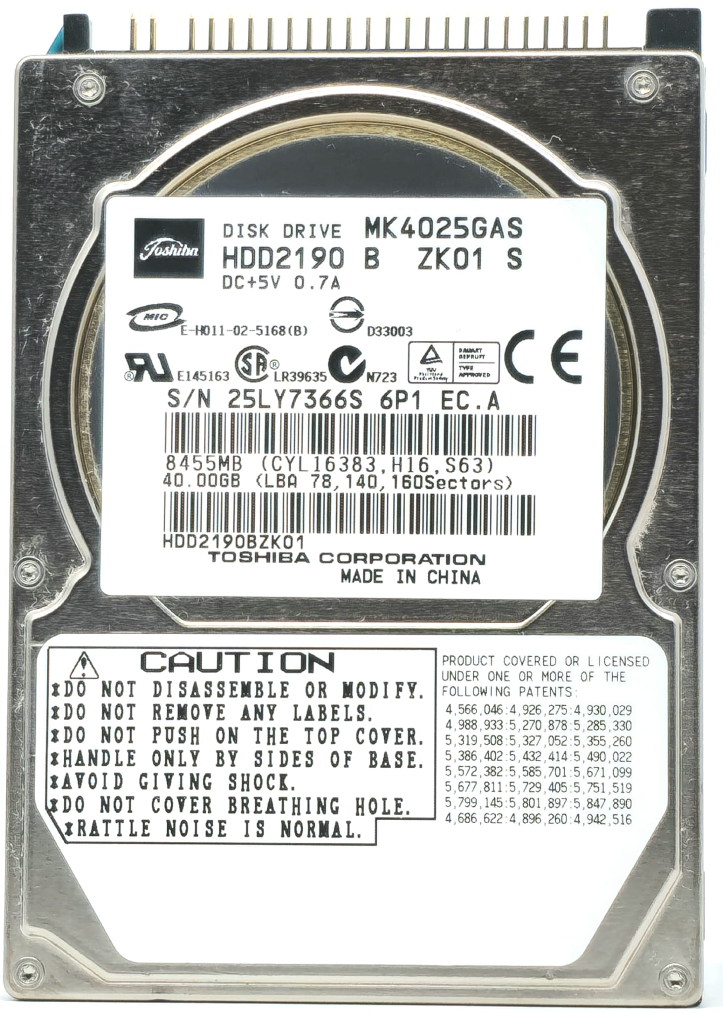 Toshiba MK4050GAC - 40GB 4.2K RPM IDE PATA ATA 2.5