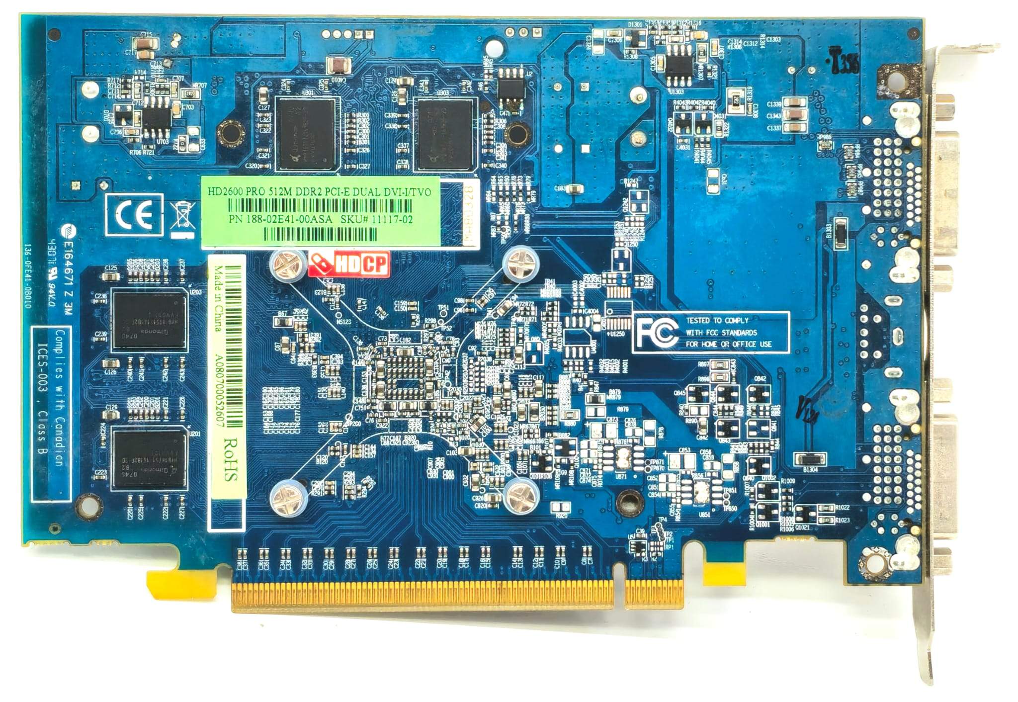 Sapphire 188-02E41-00ASA - 512MB GDDR2 2x DVI Outputs - Full Height / Single Slot PCI-E x16 ATI Radeon HD 2600 PRO Video Card