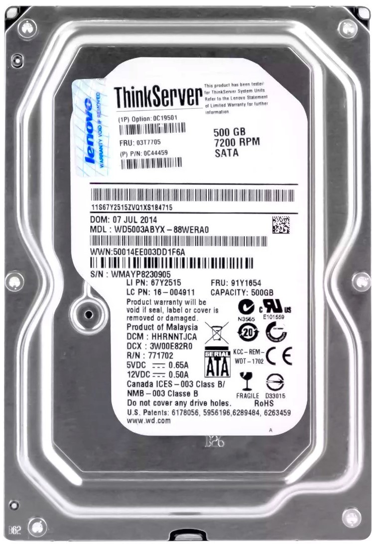 0A91268 - 500GB 7.2K RPM SATA 3.5" Hard Drive