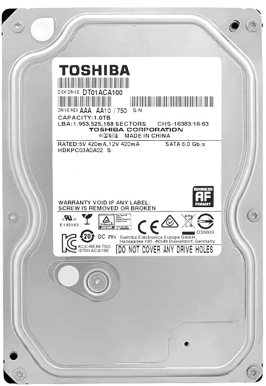 Toshiba HDKPC03A0A02J - 1TB 7.2K RPM SATA 3.5" Hard Drive HDD