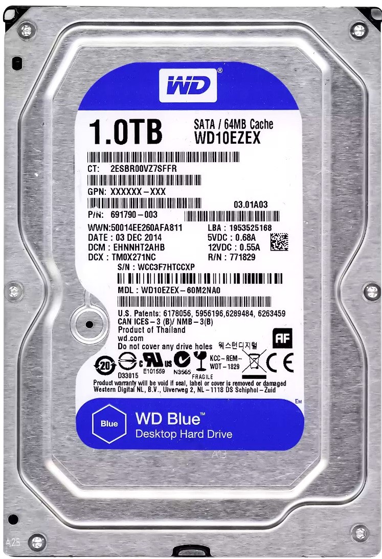 Western Digital 3.5インチ HDD SATA 1TB WDC WD10EZEX-75WN4A0 WD-WCC6Y1XCVNX2 NAS 外付け 防犯カメラ等 換装・交換に