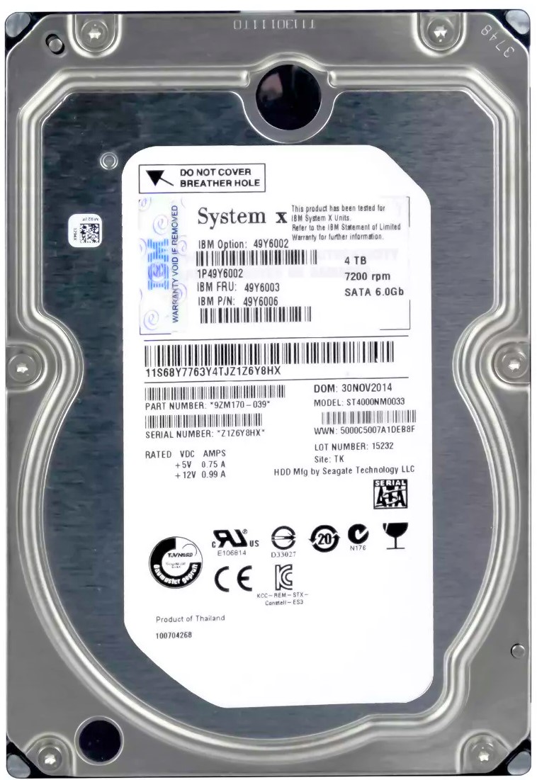 IBM / 16-006508 - 4TB 7.2K RPM 6G 128MB Cache SATA 3.5" Hard Drive