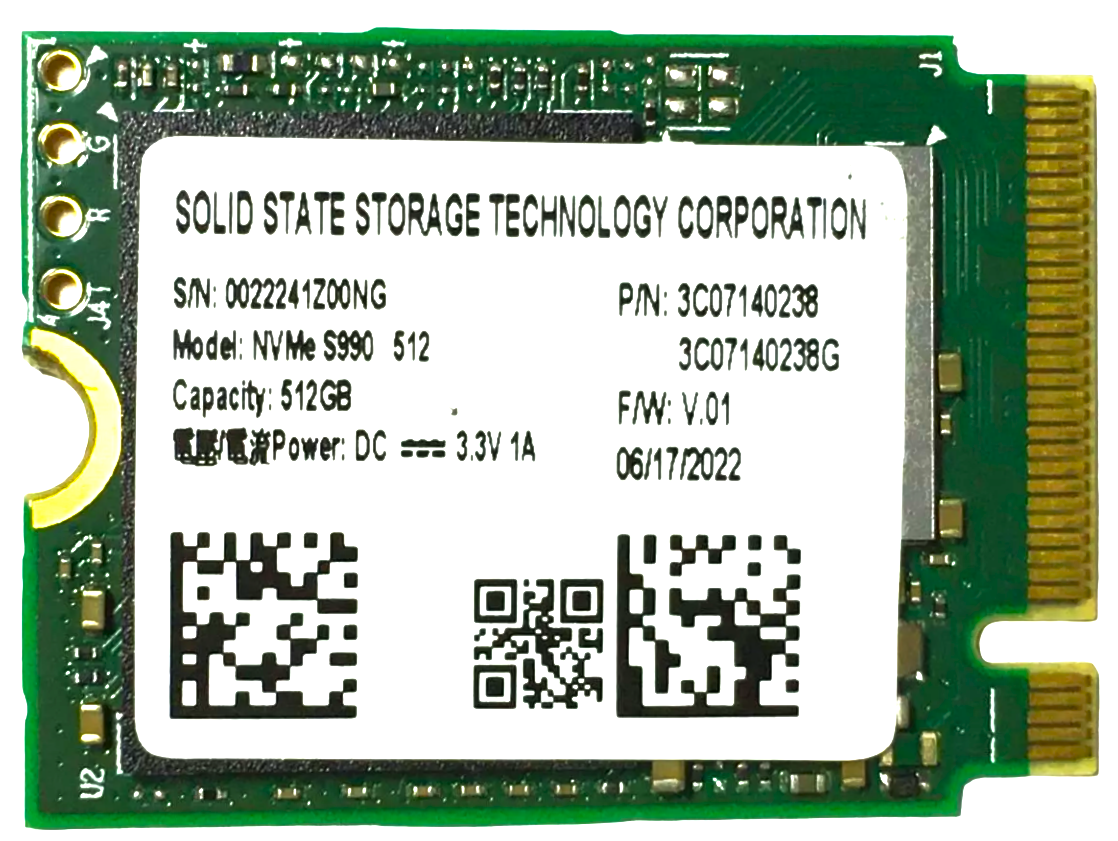 3C07140238 - 512GB PCIe NVMe M.2 2230 Gen3x4 Solid State SSD