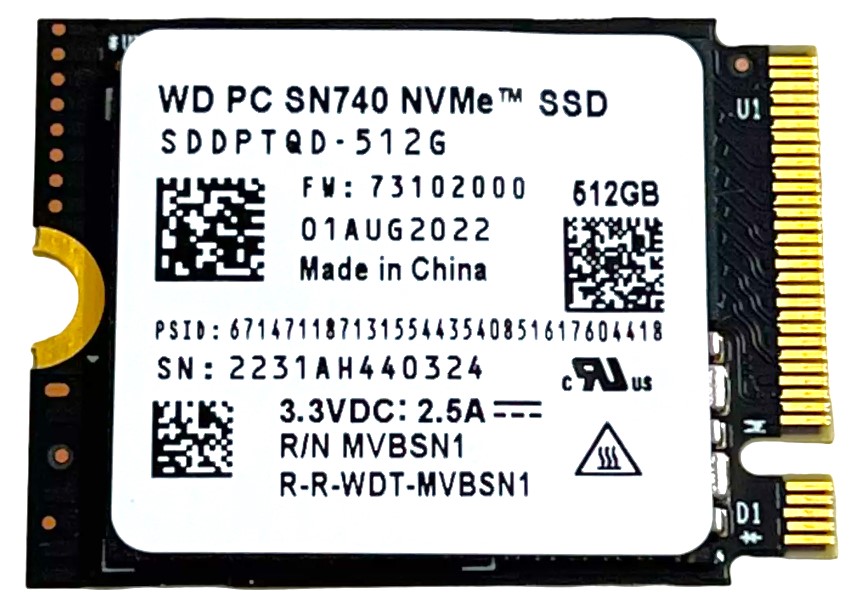 Western Digital SDDPTQD-512G - 512GB PCIe NVMe M.2 2230 Gen4x4 Solid State SSD