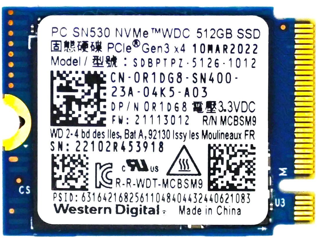 R1DG8 - 512GB PCIe NVMe M.2 2230 Gen3x4 Solid State SSD