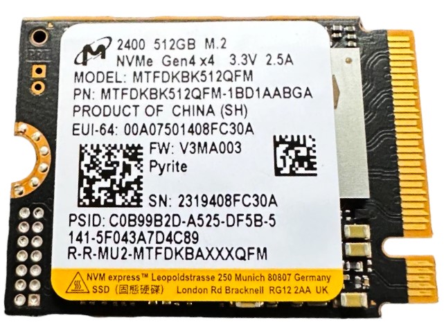 MTFDKBK512TFK-1BC1AABDA - 512GB PCIe NVMe M.2 2230 Gen4x4 Solid
