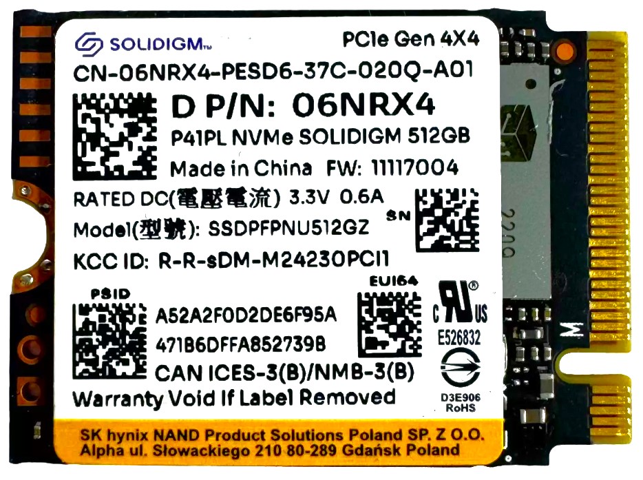 6NRX4 - 512GB PCIe NVMe M.2 2230 Gen4x4 Solid State SSD - CPU Medics