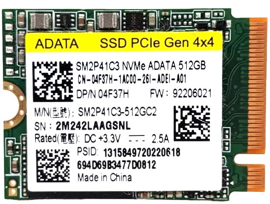 SM2P41C3 - 512GB PCIe NVMe M.2 2230 Gen4x4 Solid State SSD - CPU