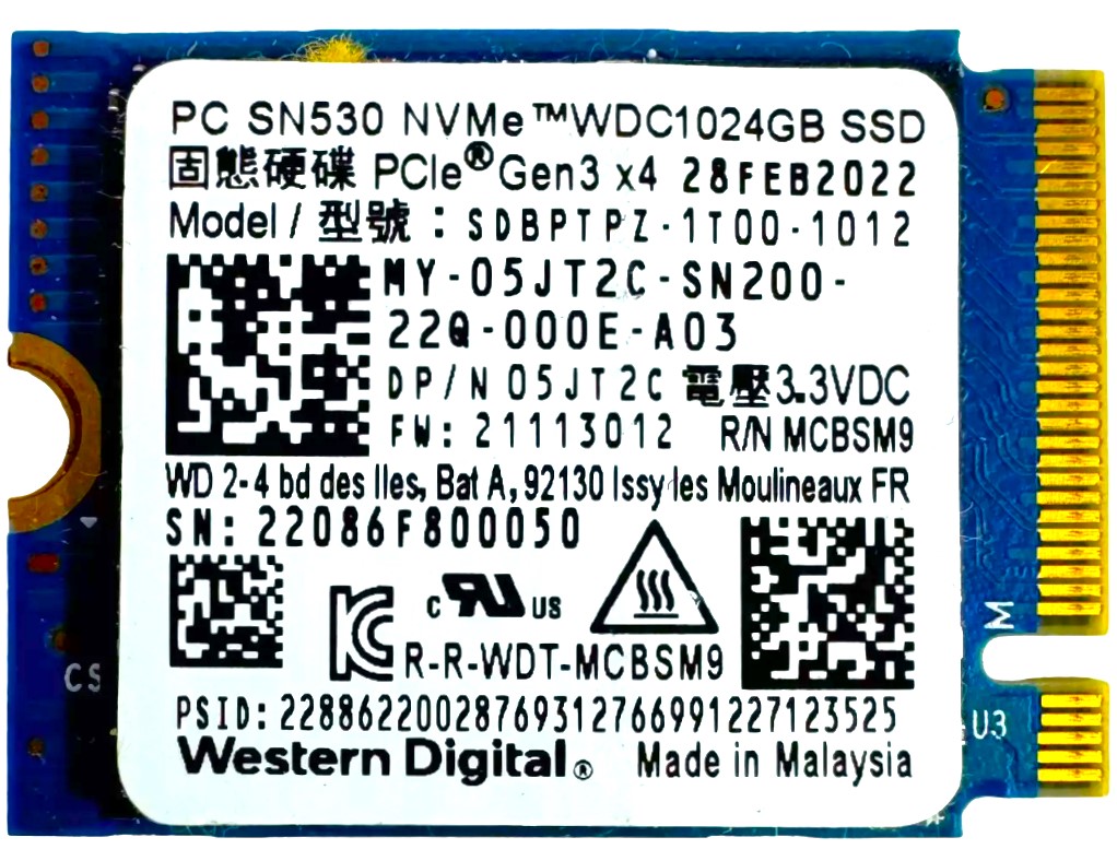 Western Digital SN530 - 1TB PCIe NVMe M.2 2230 Gen4x4 Solid State