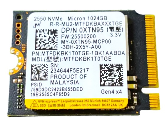 XTN95 - 1TB PCIe NVMe M.2 2230 Gen4x4 Solid State SSD - CPU