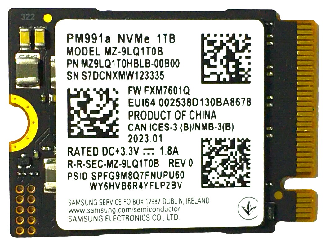 Samsung MZ9LQ1T0HBLB-00BKN - 1TB PCIe NVMe M.2 2230 Gen4x4 Solid State SSD