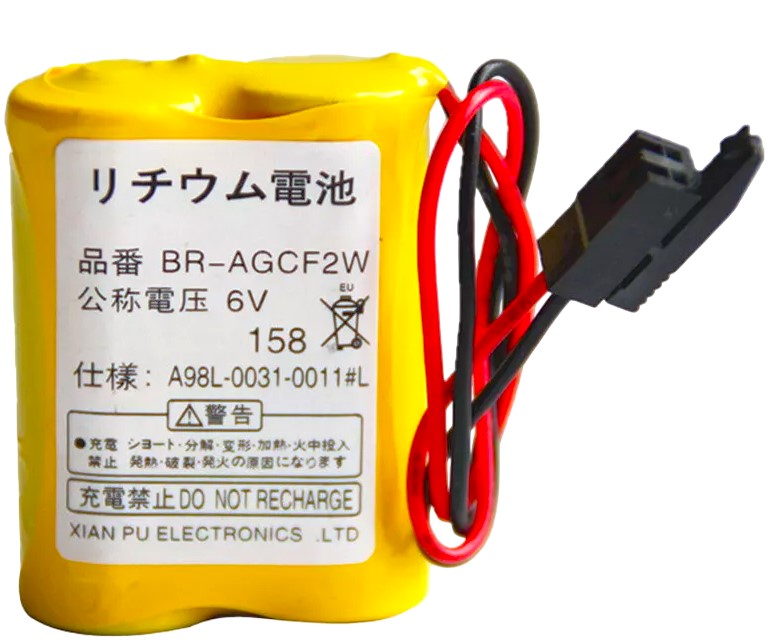 A98L-0031-0011 - 6V PLC Replacement Battery for Fanuc CNC Machine - Black Plug Model