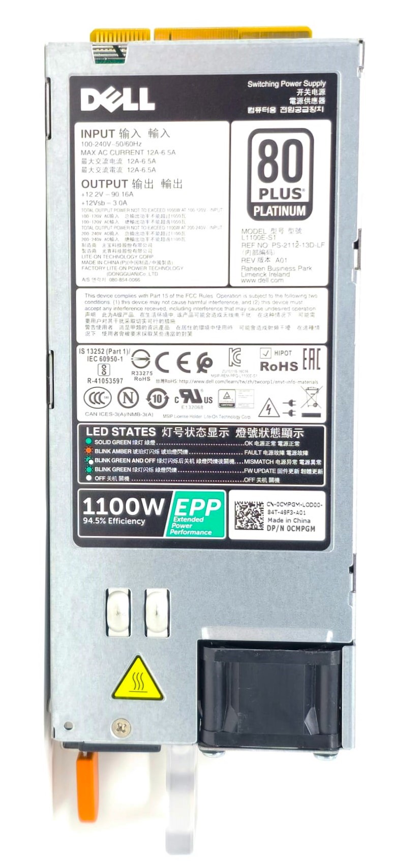 750-ABBQ - 1100W Hot Plug 80+ Platinum Power Supply for PowerEdge C4130 R730 R630 T630 R530