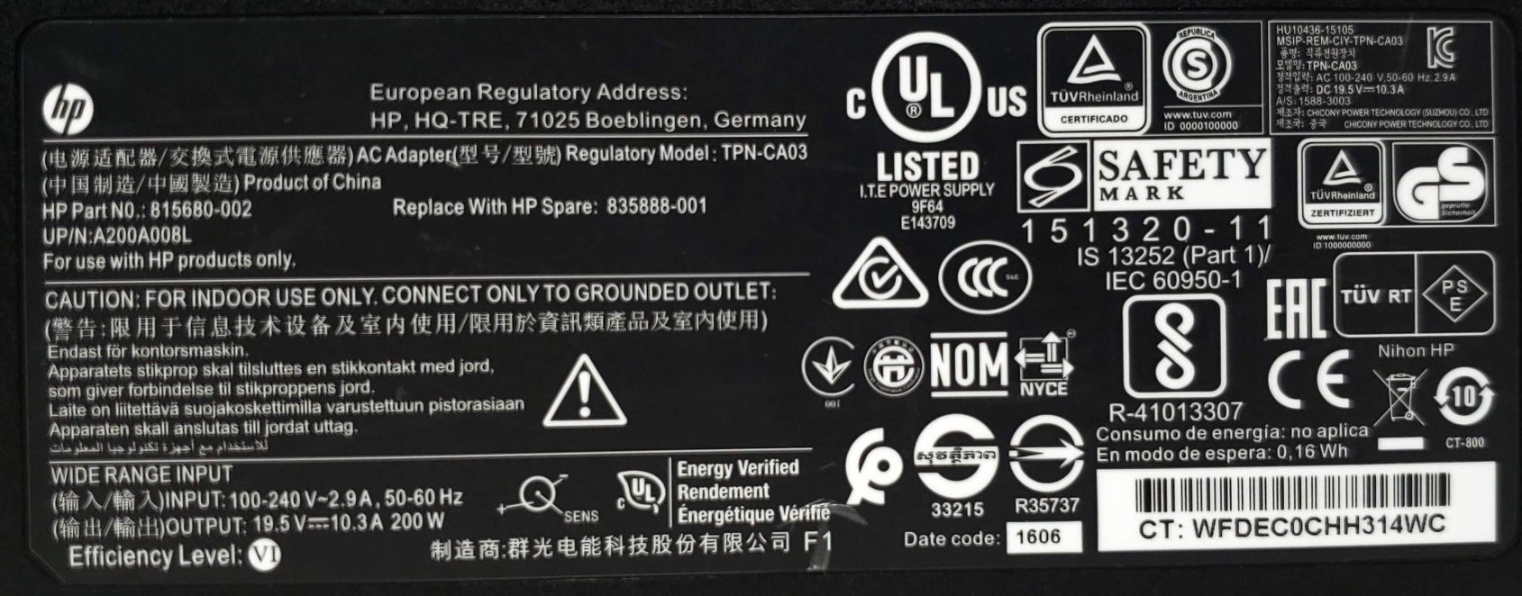 M31368-002 - 200W 19.5V 10.3A 3.0mm Blue Tip AC Adapter Charger for HP OMEN 15-dc Pavilion Gaming 15-cx ZBook 17 G3 G4