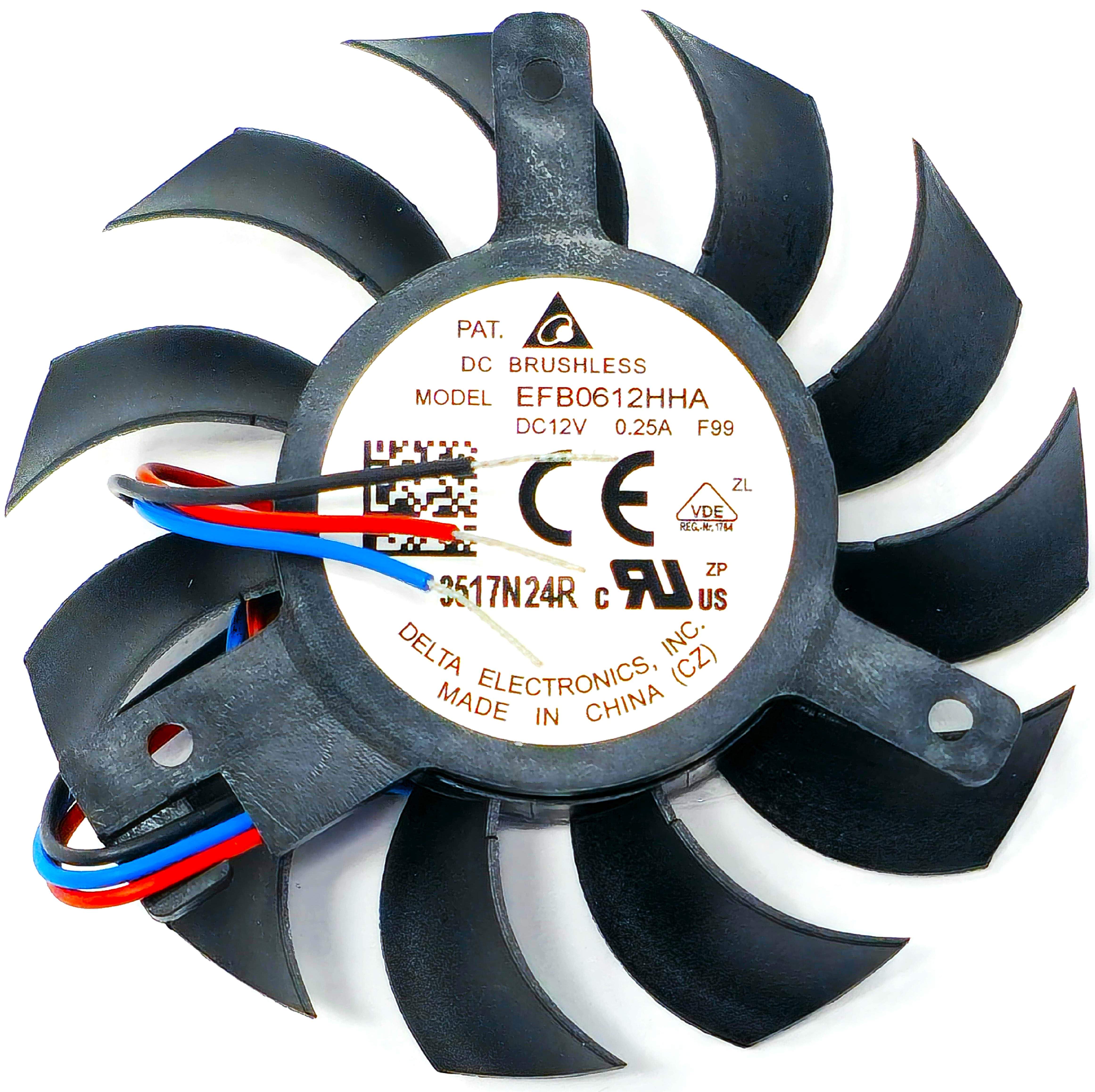 Delta EFB0612HHA - 56mm Round DC12V 0.25A 3W 3-Lead Wires Ball Bearing Frameless Cooling Fan Delta EFB0612HHA - 56mm Round DC12V 0.25A 3W 3-Lead Wires Ball Bearing Frameless Cooling Fan