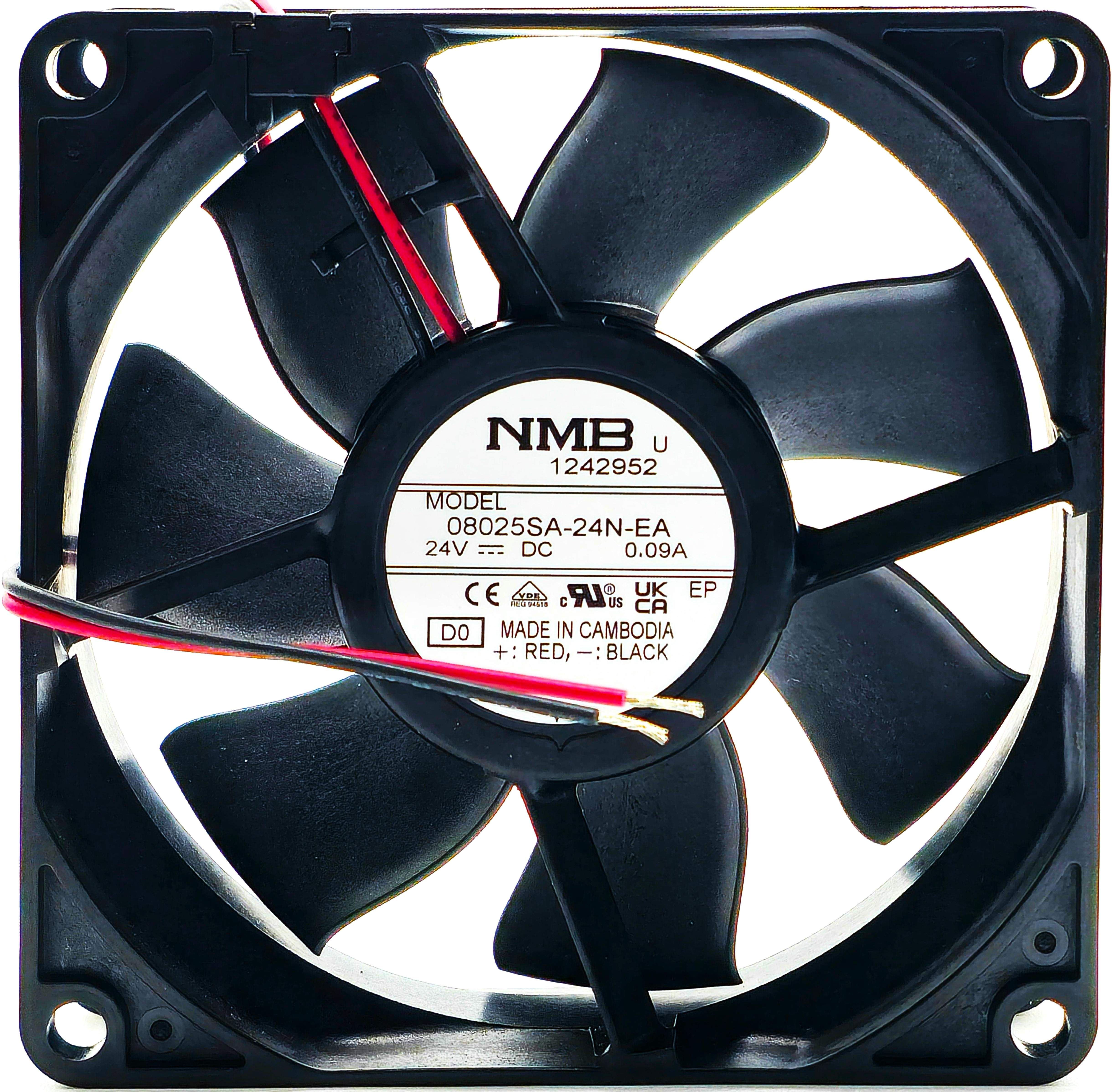 NMB 08025SA-24N-EA - 80x80x25mm 8025 DC24V 0.09A 2.16W 2-Lead Wires Ball Bearing Tubeaxial Cooling Fan NMB 08025SA-24N-EA - 80x80x25mm 8025 DC24V 0.09A 2.16W 2-Lead Wires Ball Bearing Tubeaxial Cooling Fan