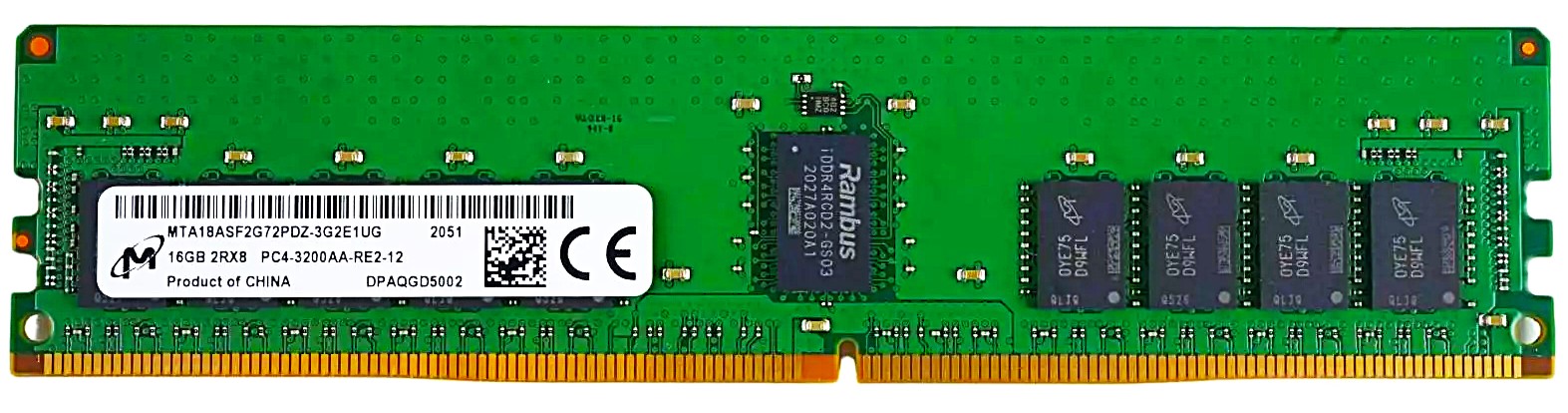 Micron MTA18ASF2G72PDZ-3G2E1 - 16GB 2Rx8 PC4-3200AA DDR4-3200 ECC Registered RDIMM Server Memory
