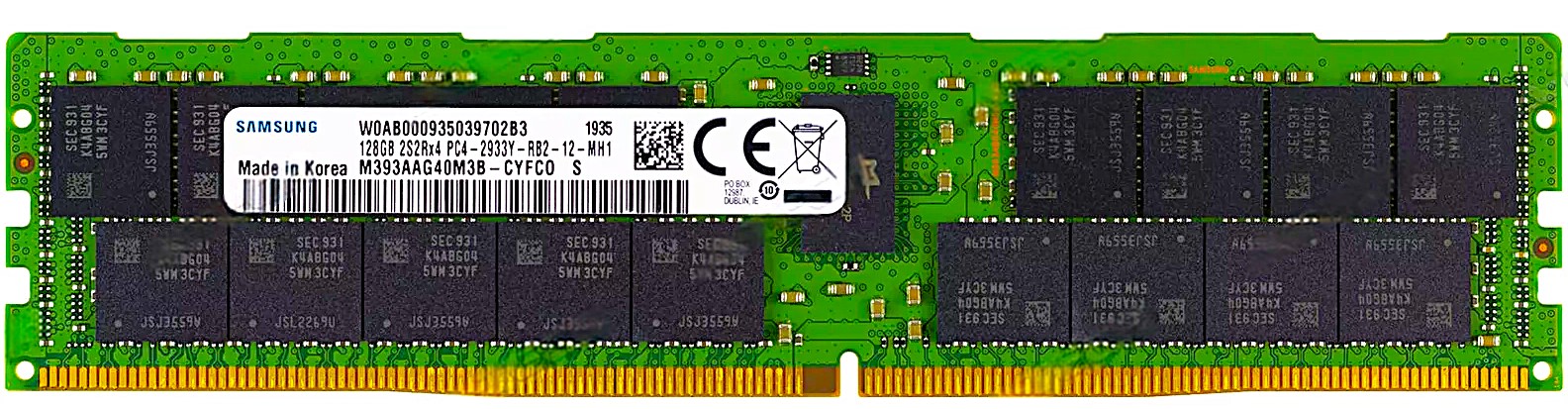 M393AAG40M3B-CYFC0 - 128GB DDR4 2933MHz PC4-23400 ECC Registered RDIMM 288-Pin 4Rx4 1.2V Server Memory Module