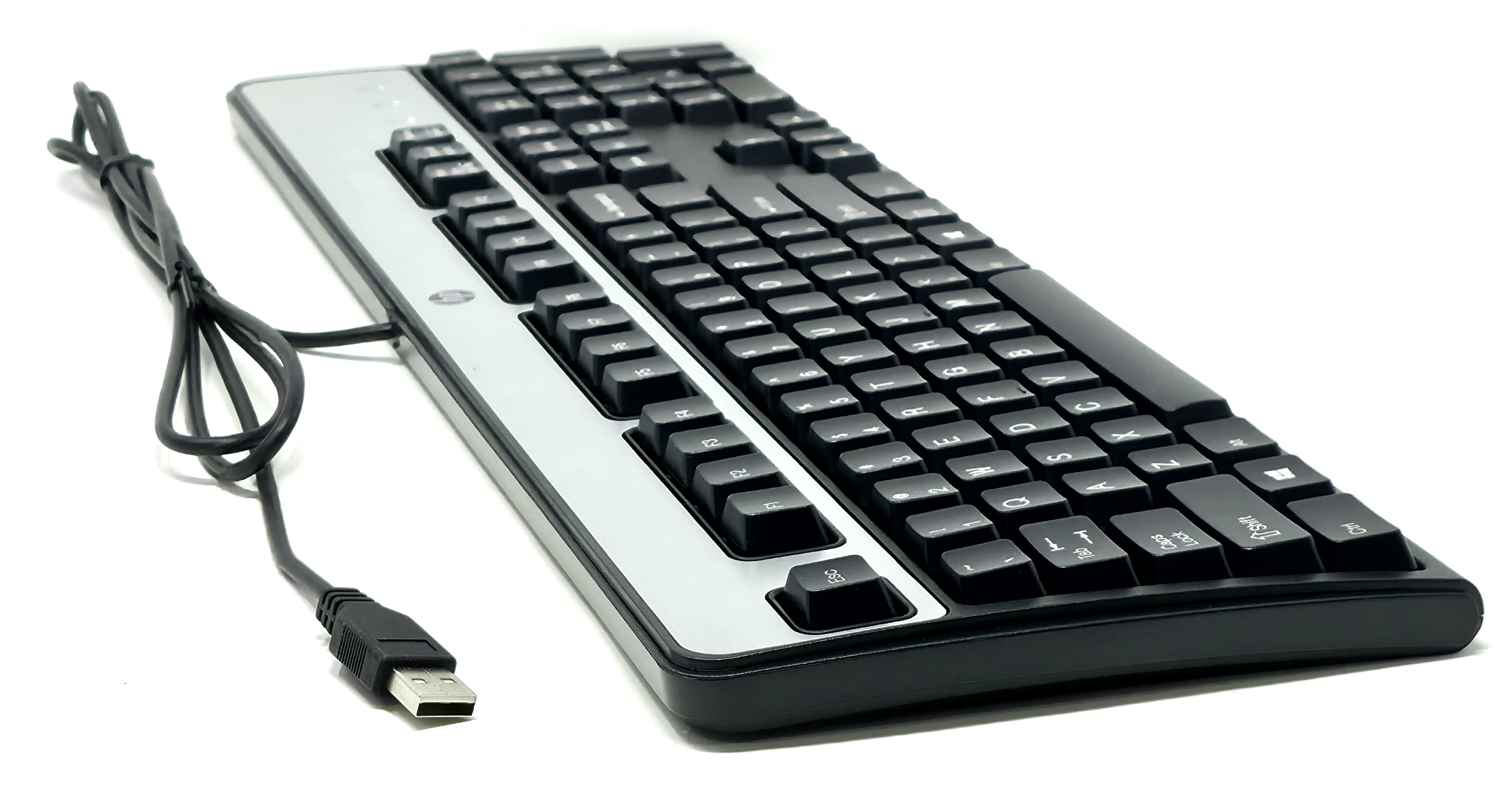 434821-007 - USB Standard Keyboard Black/Silver Wired 104-Key Spill-Resistant Full-Size with Tilt Legs
