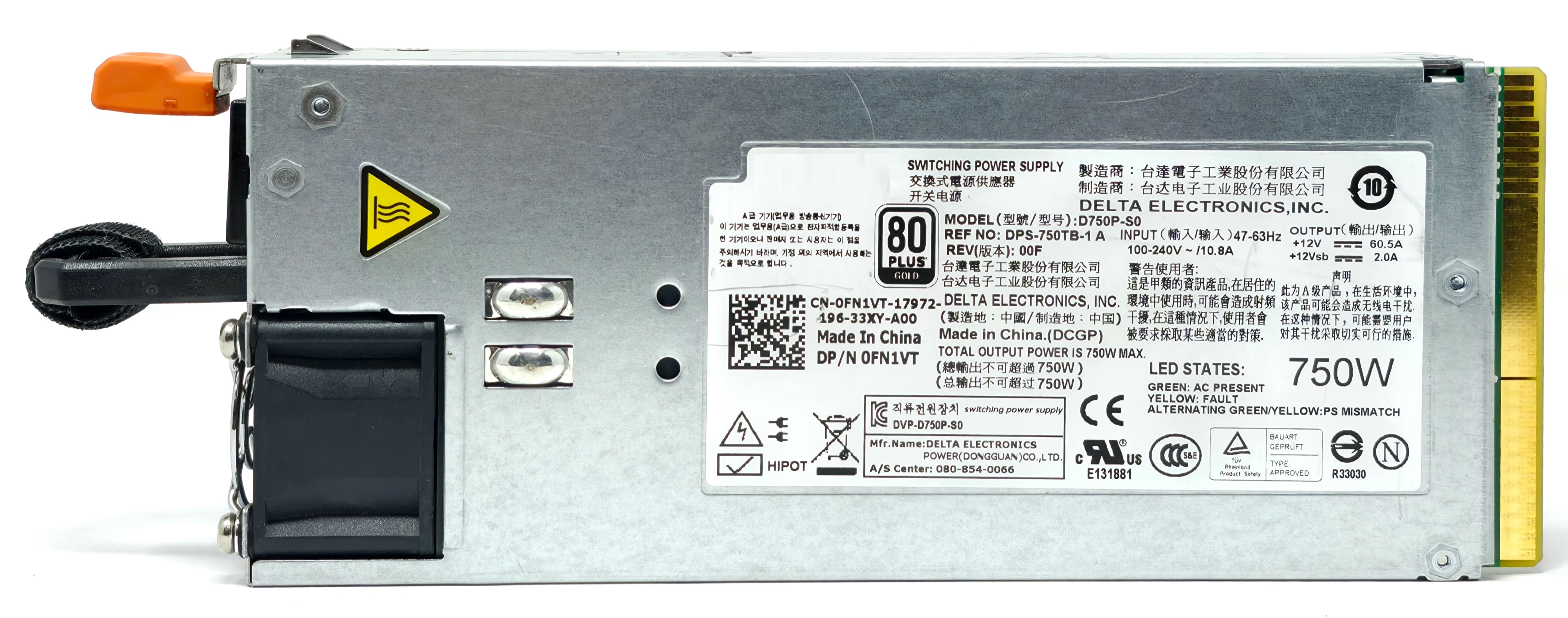 4T22V - 750W Redundant Hot-Swap Power Supply for PowerEdge + PowerVault Servers