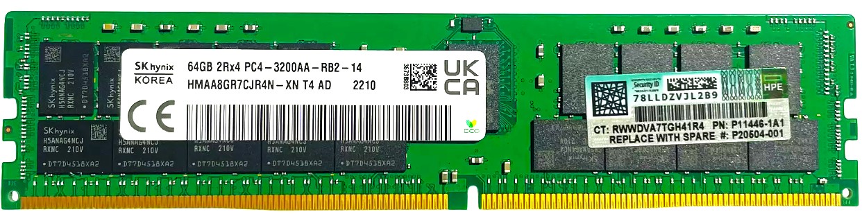 P11446-1A1 - 64GB DDR4-3200AA PC4-25600 2Rx4 ECC Registered RDIMM 1.2V Server Memory Module