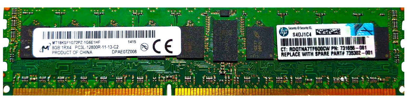 731656-381 - 8GB 1Rx4 PC3L-12800R DDR3L-1600 ECC Registered RDIMM Server Memory
