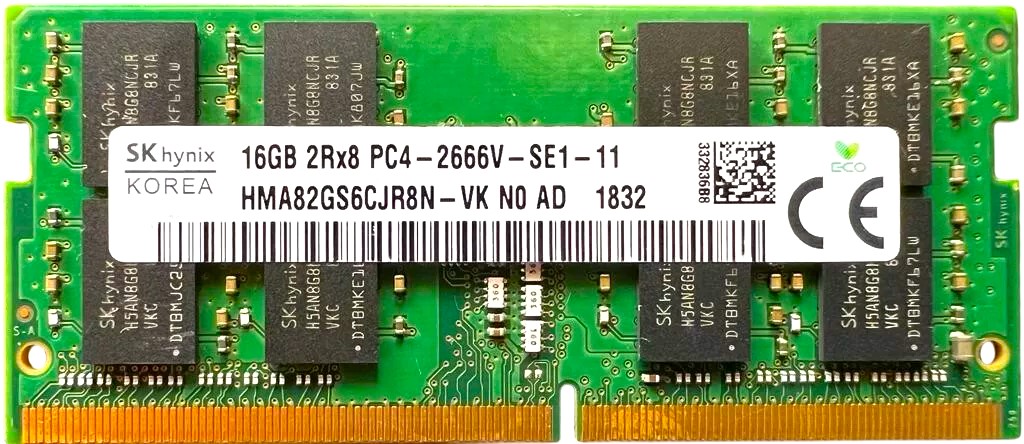 HMA82GS6JJR8N-VK - 16GB PC4-2666V / DDR4-2666 2Rx8 1.2V CL19 260-Pin SODIMM Laptop Memory RAM