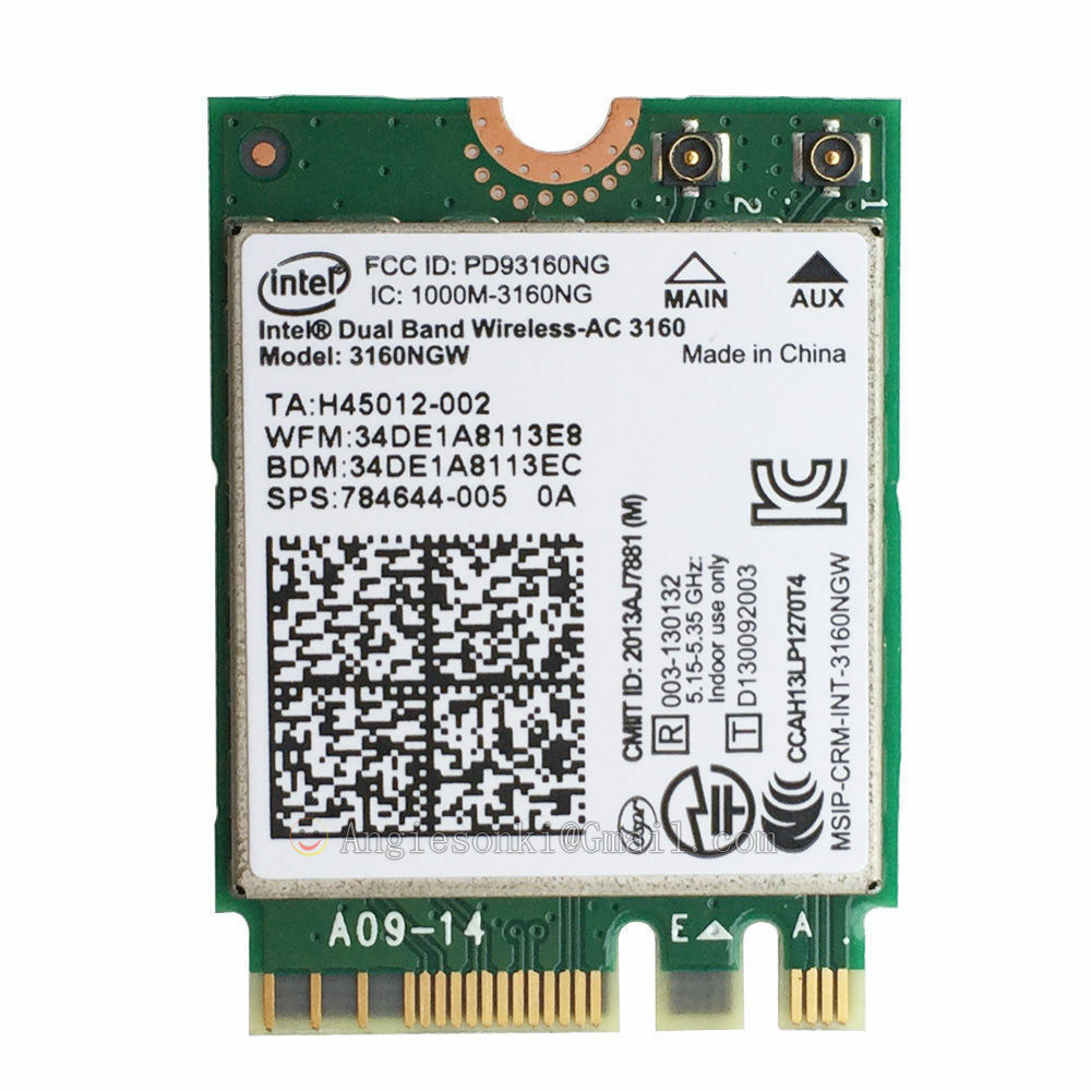 3160NGW - Intel Dual Band Wireless-AC 3160 802.11 a/b/g/n+a/c 2x2 WiFi adapter