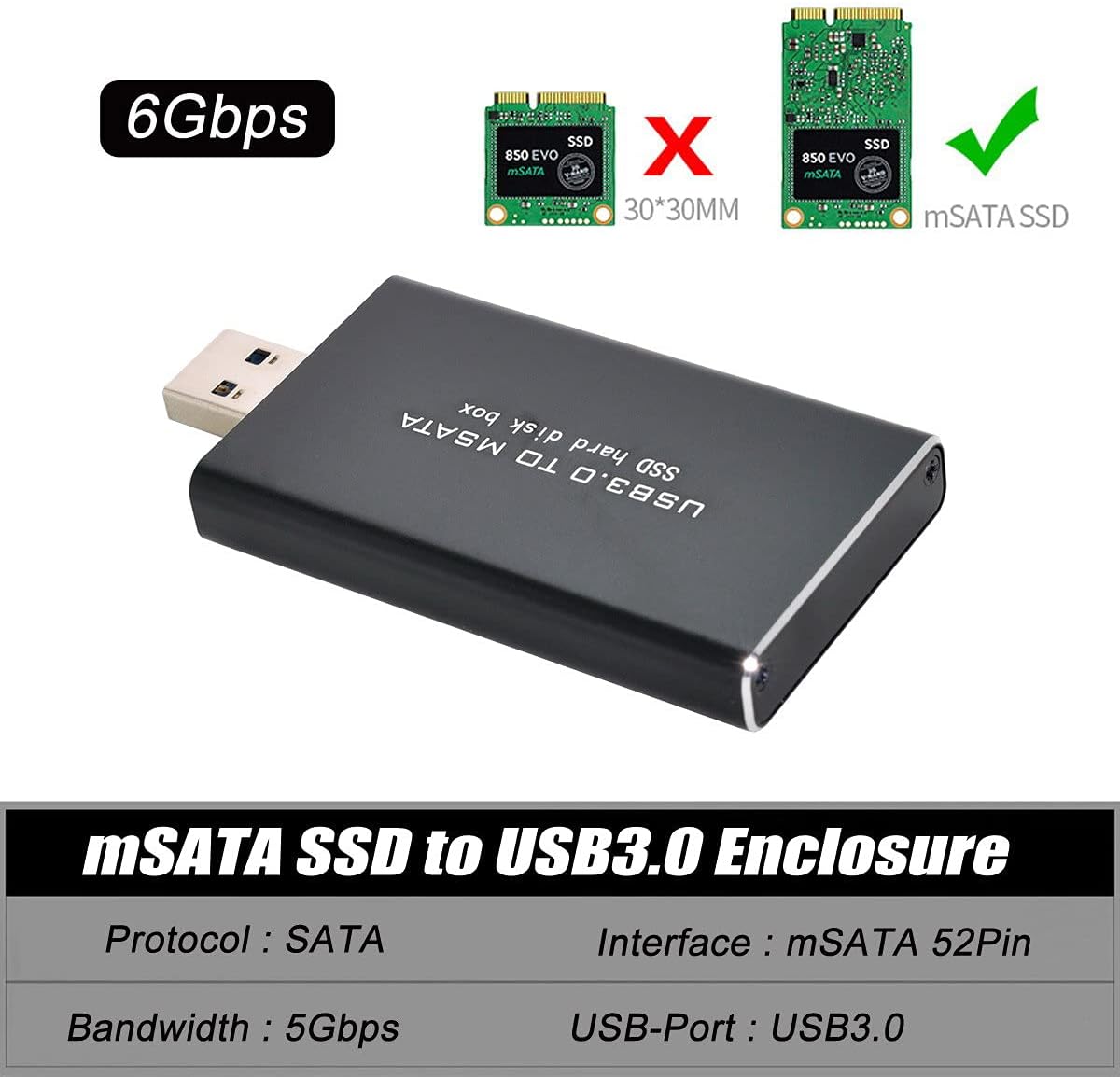 mSATA SSD to USB 3.0 External Enclosure Converter Adapter 