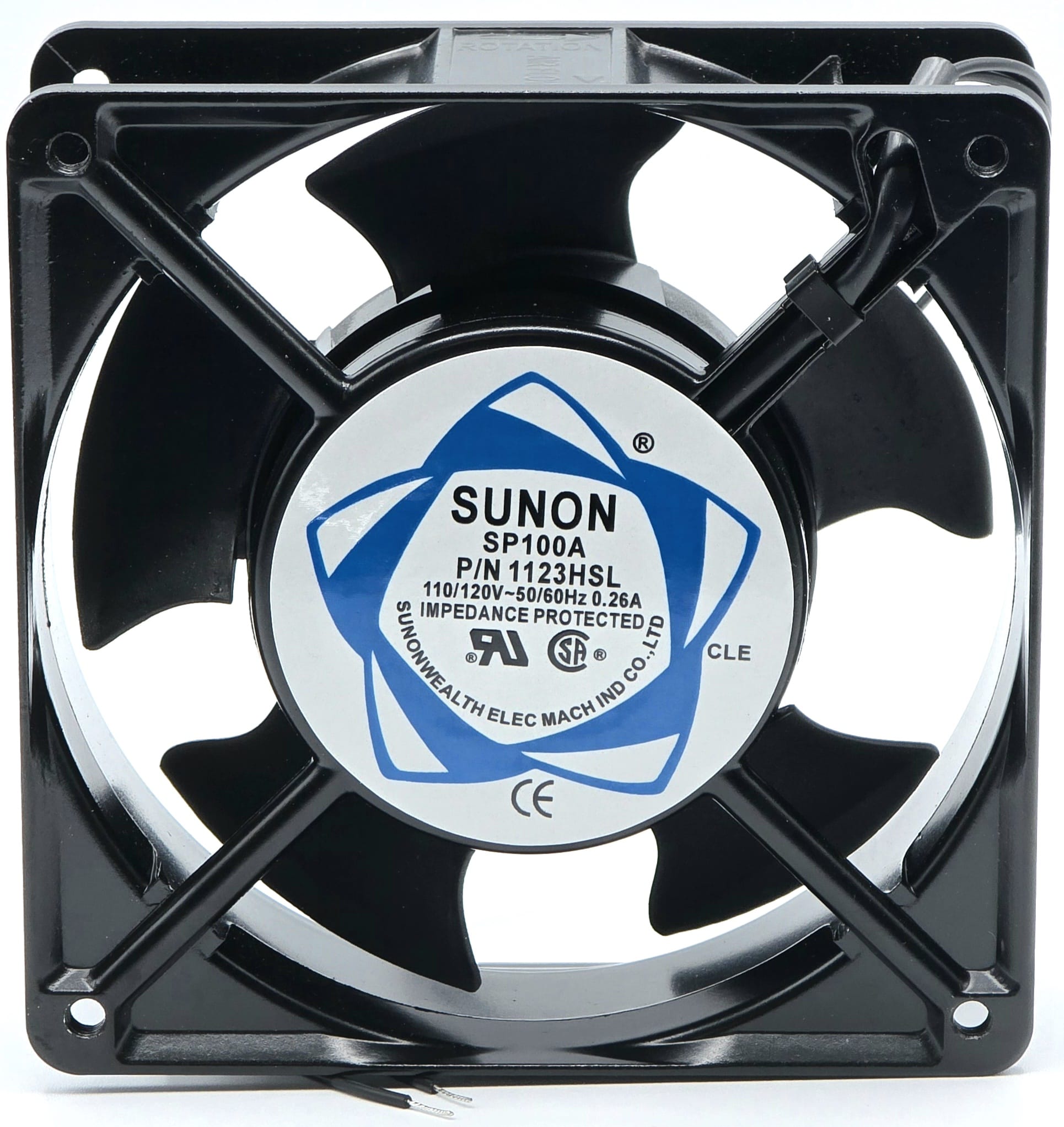 1123HSL - 120x120x38mm 12038 110-120V AC 0.26A 50-60Hz 2-Lead Wires Impedance Protected Cooling Fan