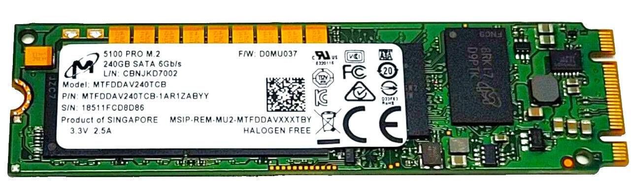 MTFDDAV240TDU - 240GB M.2 2280 SATA III 6Gbps SSD for Servers Desktops and Laptops
