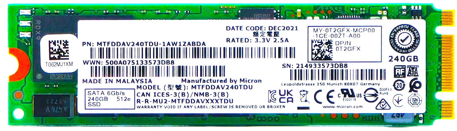 T2GFX - 240GB M.2 2280 SATA III 6Gbps SSD for Servers Desktops and Laptops