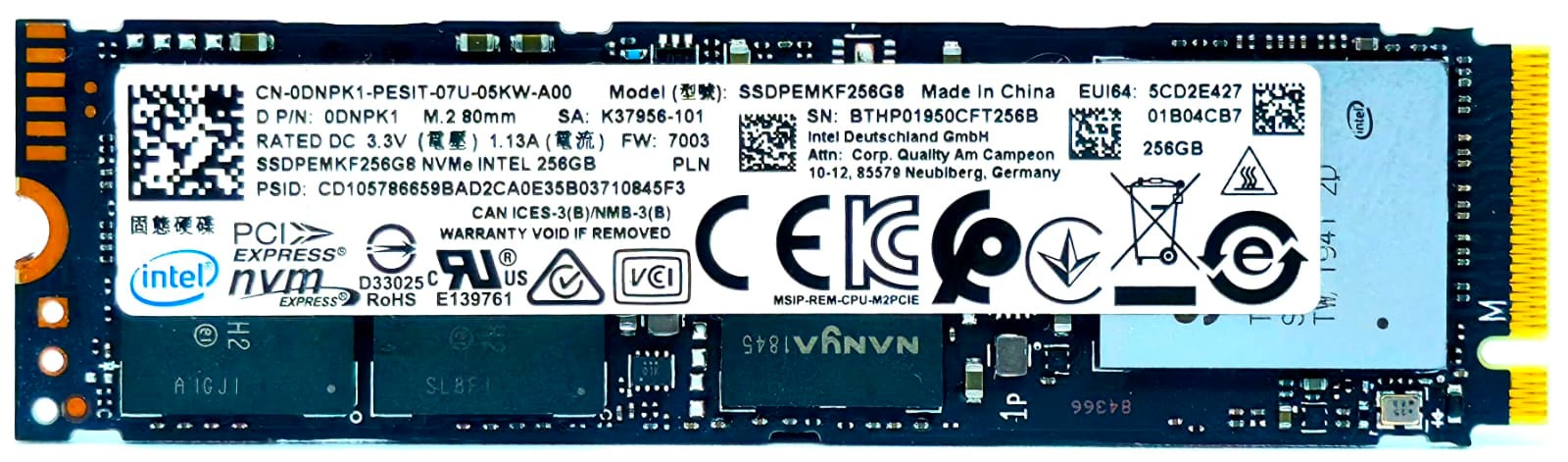 988CH - 256GB NVMe PCIe Gen3 x4 M.2 2280 SSD for Latitude XPS Precision HP EliteBook ProBook ThinkPad Ideapad