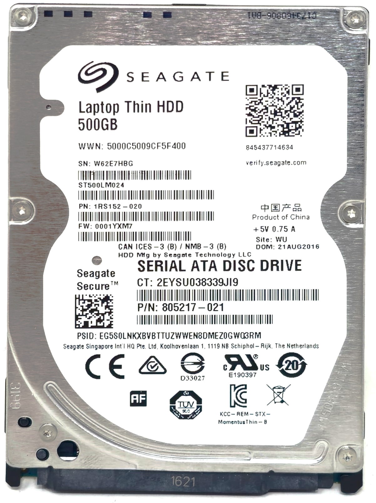 P5X2K - 500GB 2.5in 7mm SATA 6Gb/s 7200 RPM Self-Encrypting SED Laptop Hard Drive