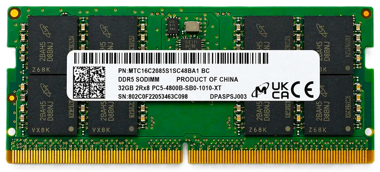MTC16C2085S1SC48BA1 - 32GB DDR5-4800 PC5-38400 CL40 1.1V 262-Pin 2Rx8 SODIMM Laptop Memory RAM