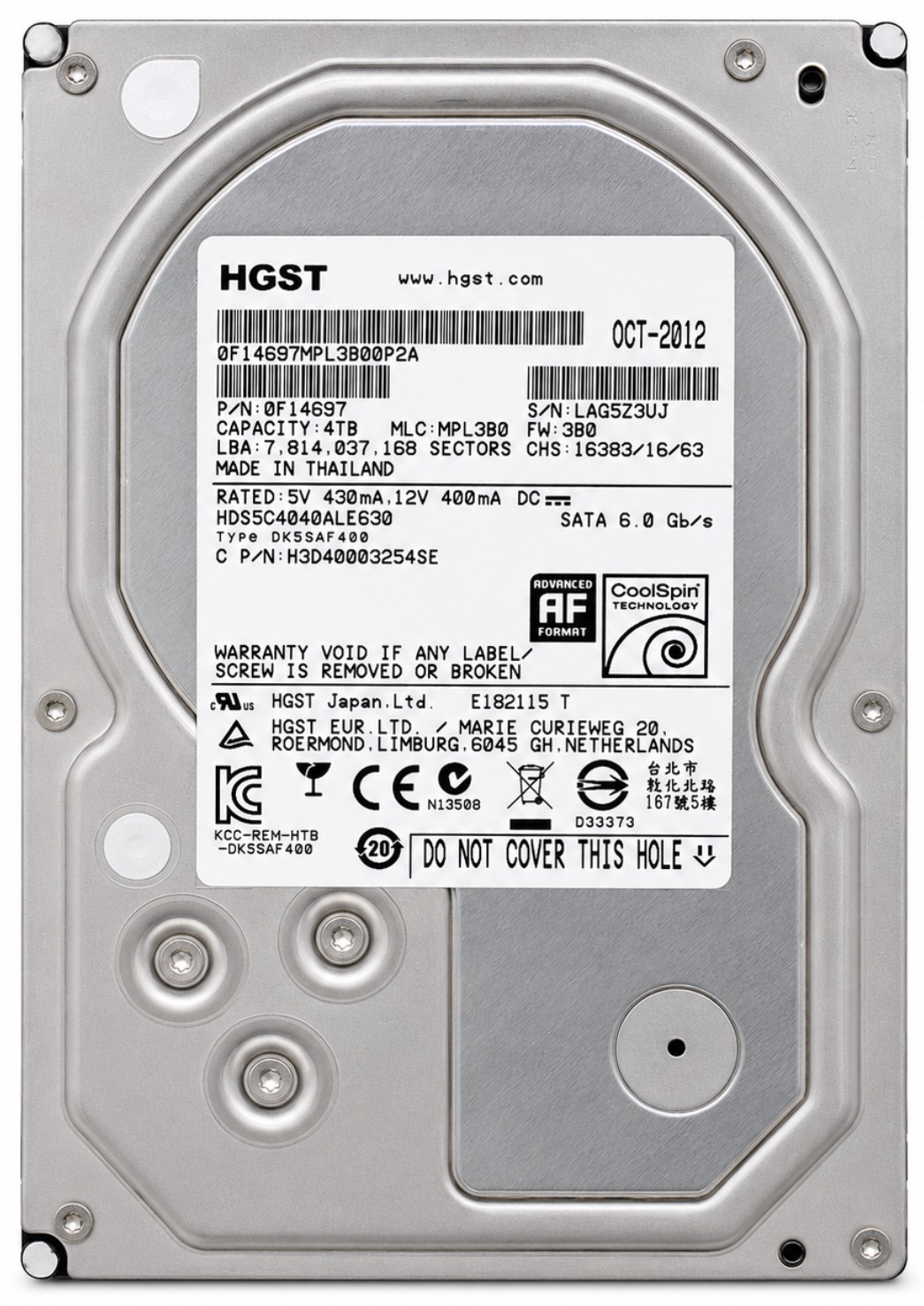 0F14697 - 4TB 5.4K RPM 32MB Cache 3.5" SATA 6Gb/s Hard Drive for Desktop NAS DVR NVR Surveillance Systems