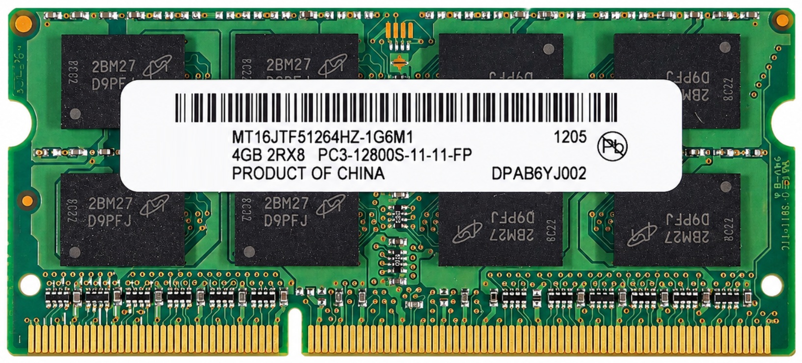 MT16JTF51264HZ-1G6E1 - 4GB (1x4GB) 1600Mhz PC3-12800S DDR3-1600 204-Pin SODIMM Laptop Memory Ram