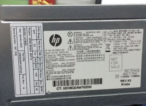 901909-001 - 280W Power Supply for EliteDesk 800 G2 ProDesk G2 Tower 6-Pin Connector